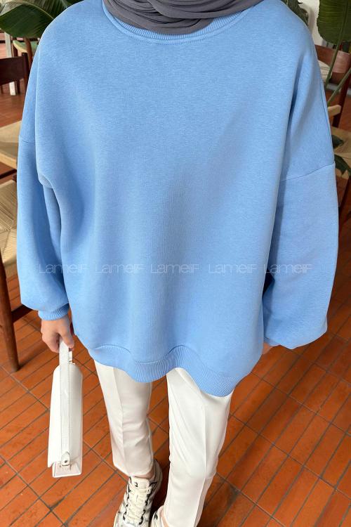 Lamelif Jasmin Bisiklet Yaka Oversize Sweat Bebe Mavisi