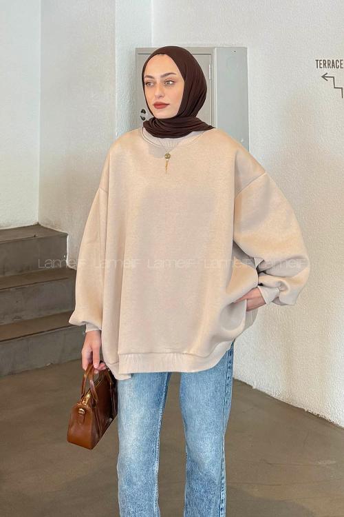 Lamelif Oversize Sweatshirt Krem