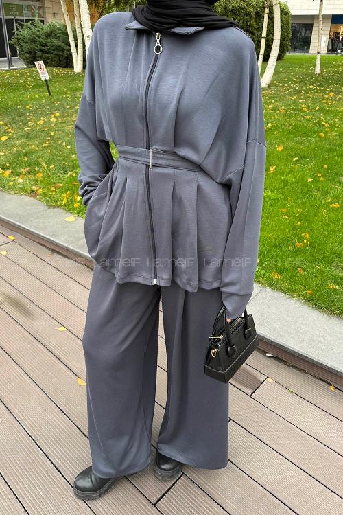 Lamelif Pile Detaylı Takım Antrasit