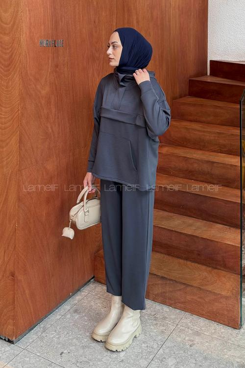 Lameli Kanguru Cep Modal Takım Antrasit