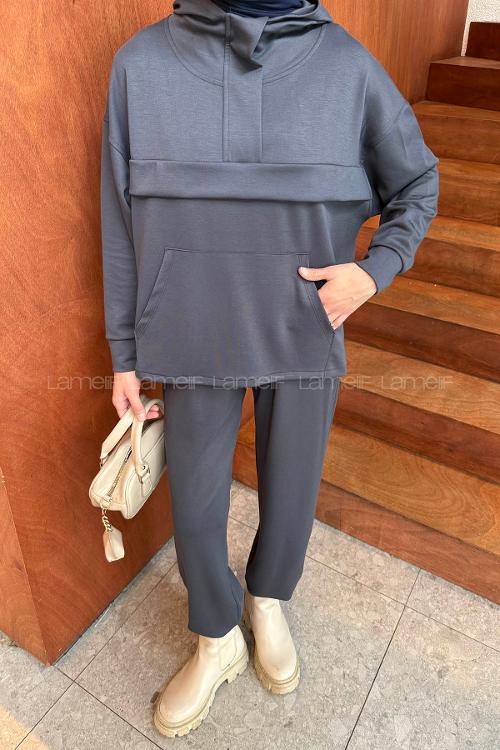 Lameli Kanguru Cep Modal Takım Antrasit