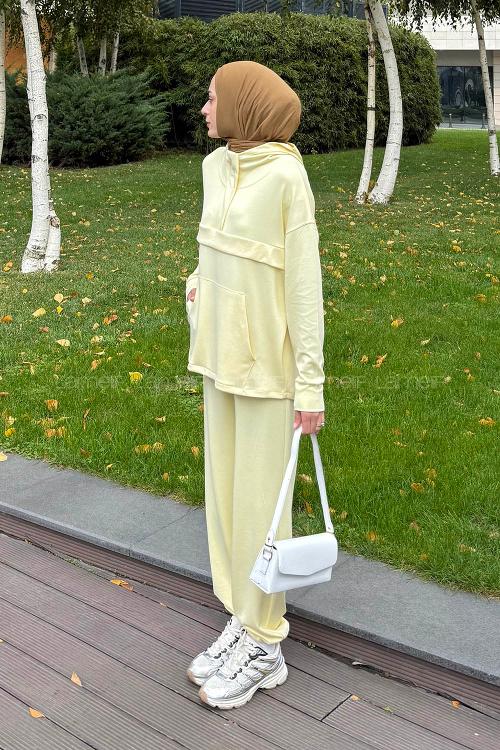 Lameli Kanguru Cep Modal Takım Sarı