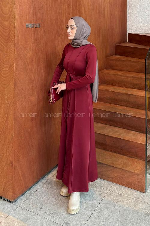 Lamelif Dalgıç Tesettür Elbise Bordo