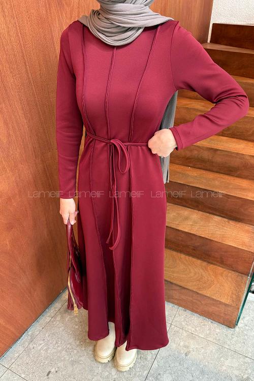 Lamelif Dalgıç Tesettür Elbise Bordo