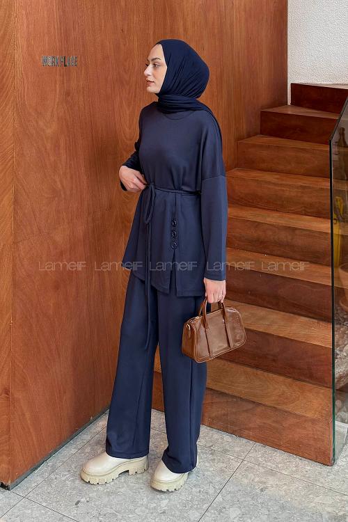 Lamelif Düğmeli İkili Takım Lacivert