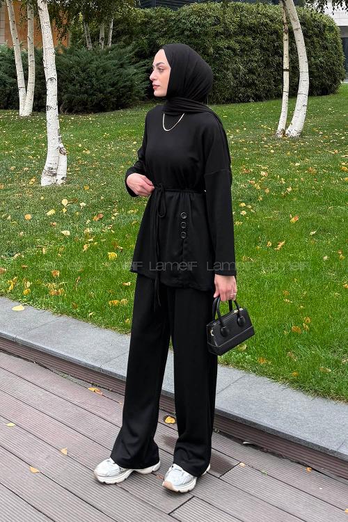 Lamelif Düğmeli İkili Takım Siyah