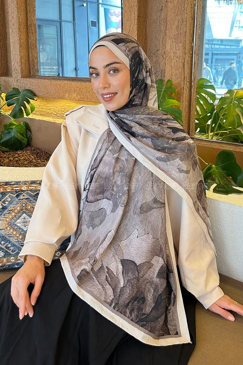 Lamelif Floral Desen Bambu Şal Toprak