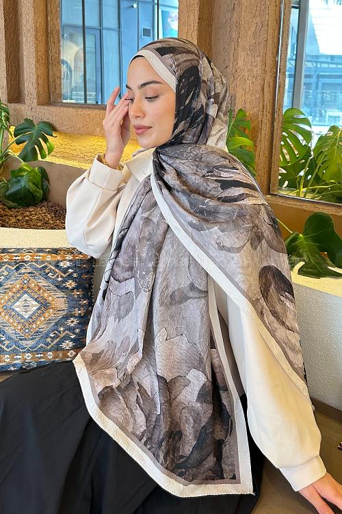 Lamelif Floral Desen Bambu Şal Toprak