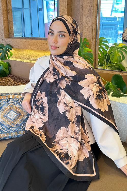 Lamelif Flower Desen Bambu Şal Acı Kahve