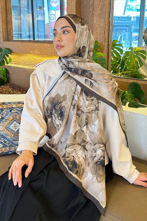 Lamelif Flower Desen Bambu Şal Mint Yeşili