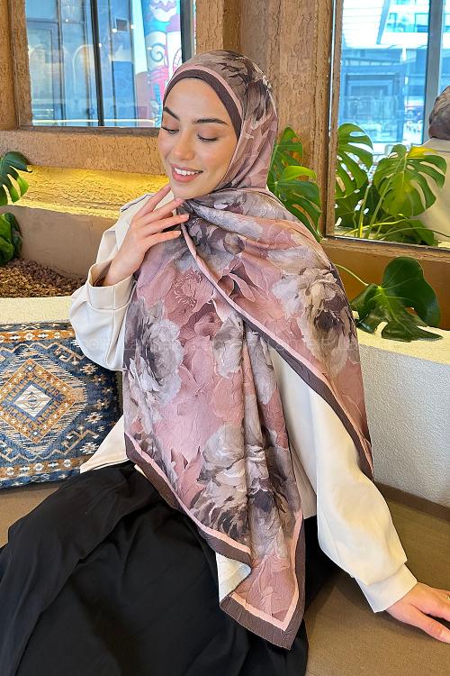 Lamelif Flower Desen Bambu Şal Pudra