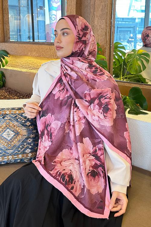 Lamelif Flower Desen Bambu Şal Şeker Pembe
