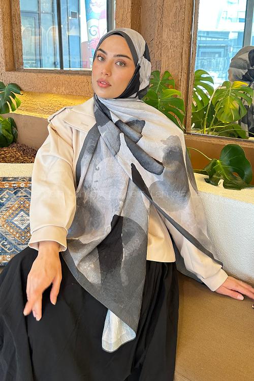 Lamelif Yaprak Desen Bambu Şal Antrasit