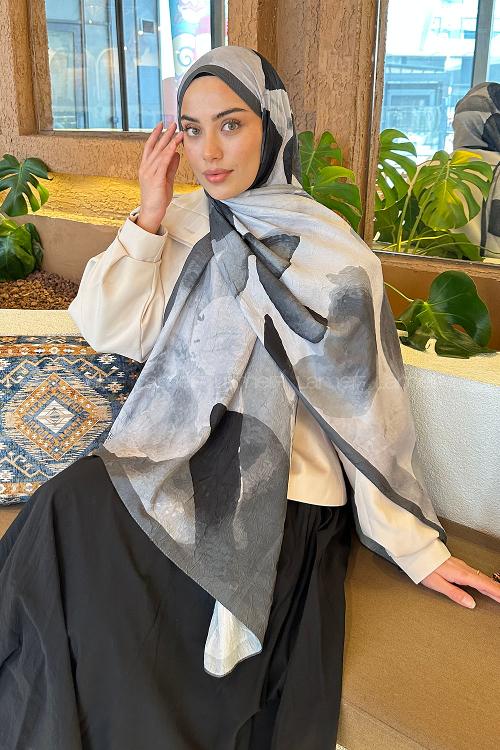 Lamelif Yaprak Desen Bambu Şal Antrasit