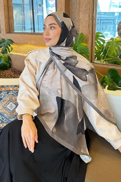 Lamelif Yaprak Desen Bambu Şal Asker Yeşili