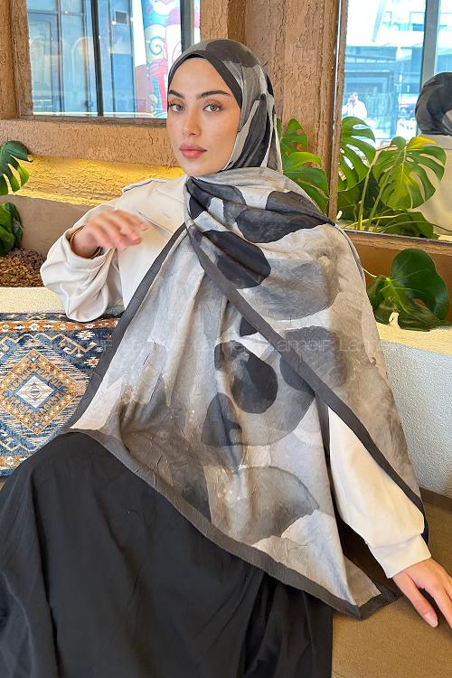 Lamelif Yaprak Desen Bambu Şal Koyu Yeşil