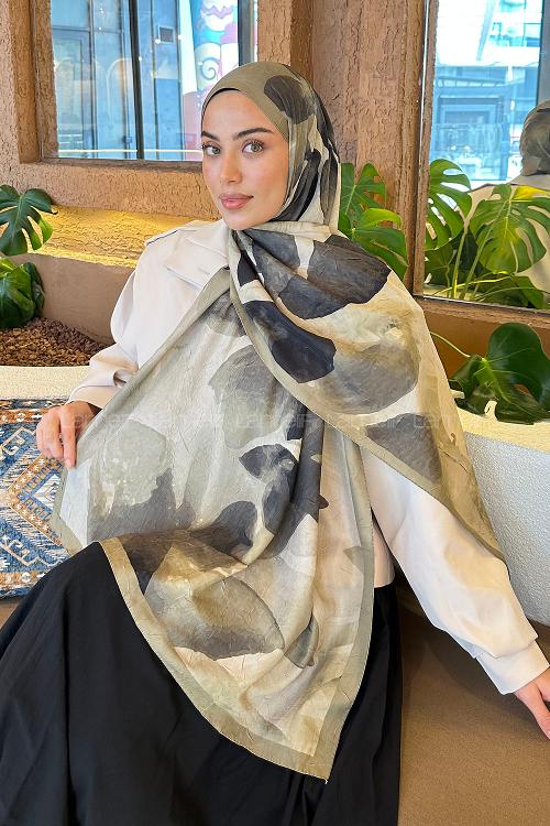 Lamelif Yaprak Desen Bambu Şal Mint Yeşili