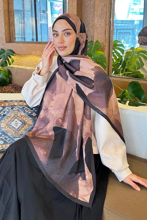 Lamelif Yaprak Desen Bambu Şal Sütlü Kahve