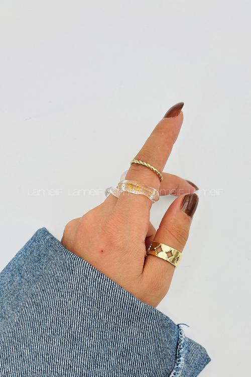 Lamelif Gold 7li Kombin Sedefli Yüzük Seti