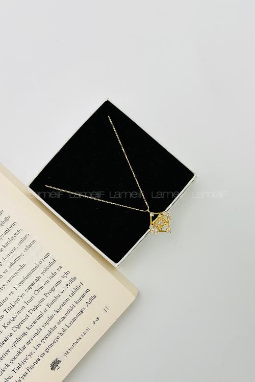 Lamelif Gold Kristal Taşlı Zirkon Tasarım Kolye