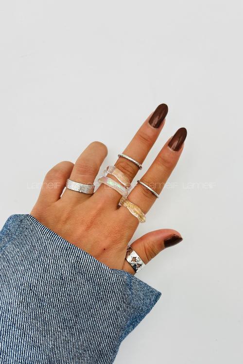 Lamelif Gümüş 7li Kombin Sedefli Yüzük Seti