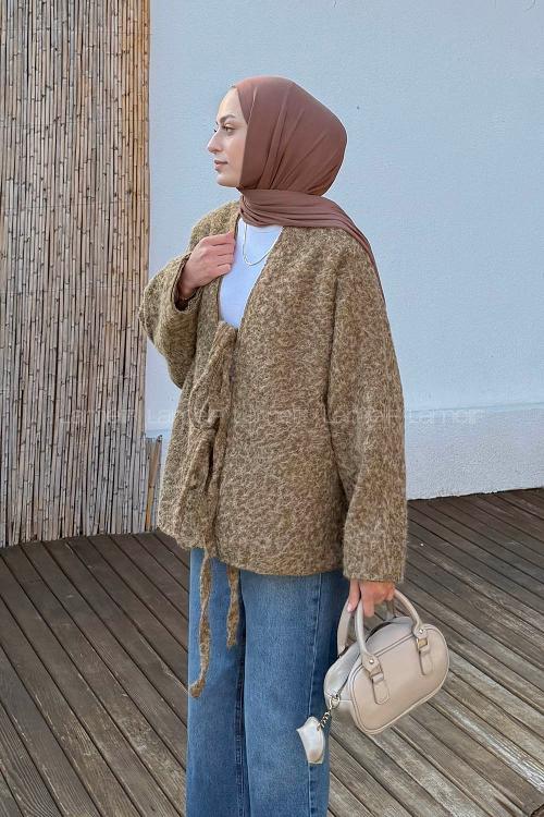 Lamelif Bağlamalı Kaşe Mont Camel