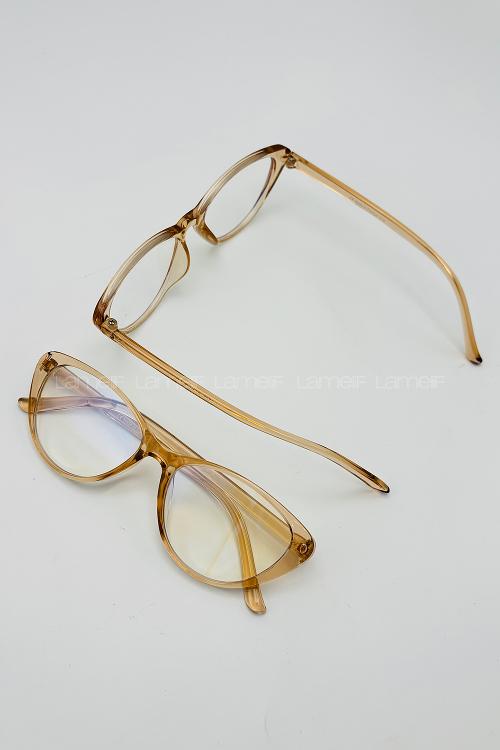 Lamelif Cat Eyes Bal Rengi Çerçeve Şeffaf Gözlük