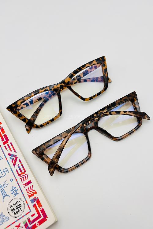 Lamelif Cat Leopar Çerçeve Şeffaf Gözlük