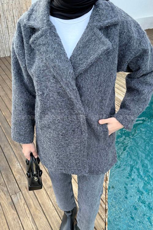 Lamelif Düğmeli Klasik Kaban Antrasit