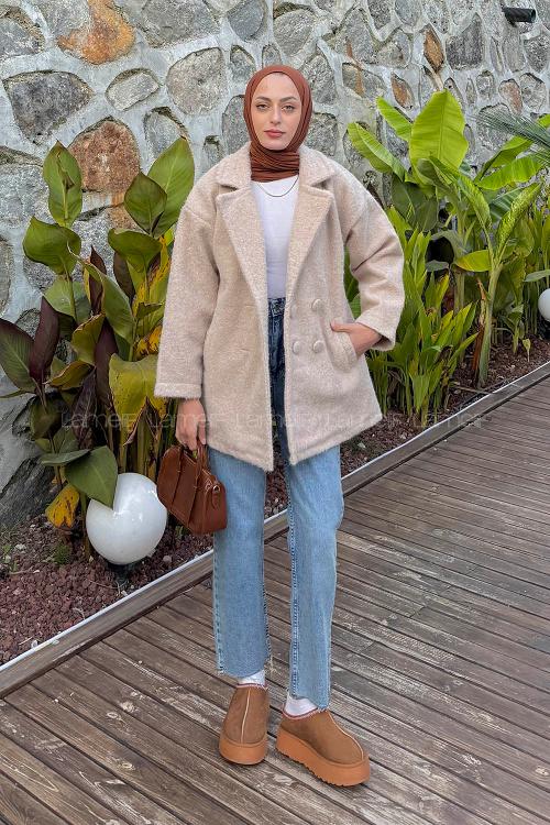 Stone Jacket Collar Long Arm Polyester Coat