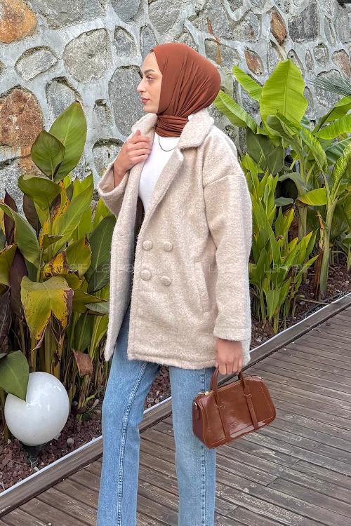 Stone Jacket Collar Long Arm Polyester Coat