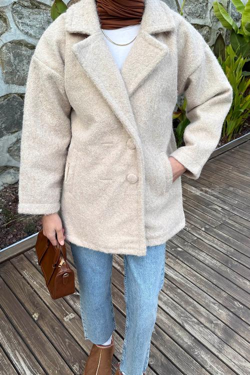 Stone Jacket Collar Long Arm Polyester Coat