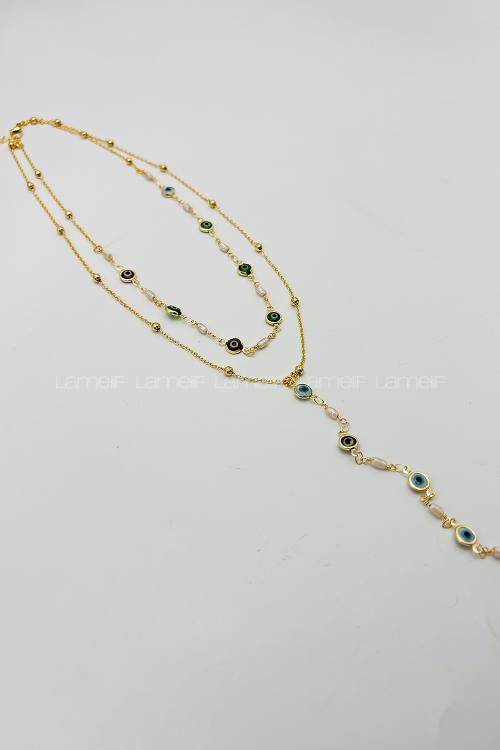 Lamelif Gold 2li Çokrenkli Nazar Y Kolye