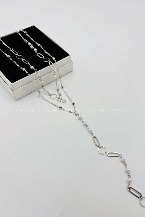 Lamelif Gümüş 2li Dorikalı Zincir Y Kolye