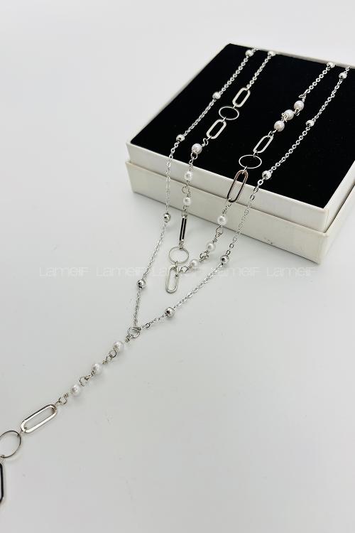 Lamelif Gümüş 2li Dorikalı Zincir Y Kolye