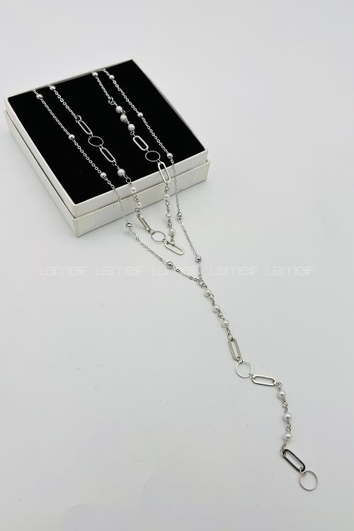 Lamelif Gümüş 2li Dorikalı Zincir Y Kolye