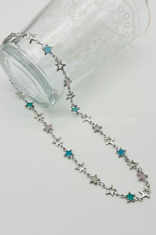 Lamelif Gümüş Çelik Çokrenkli Kristal Taşlı Yıldız Kararmaz Kolye