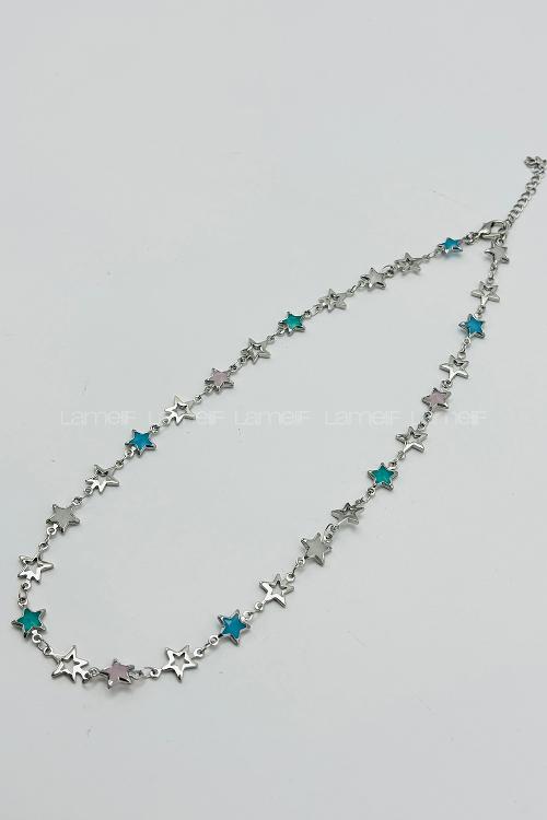 Lamelif Gümüş Çelik Çokrenkli Kristal Taşlı Yıldız Kararmaz Kolye