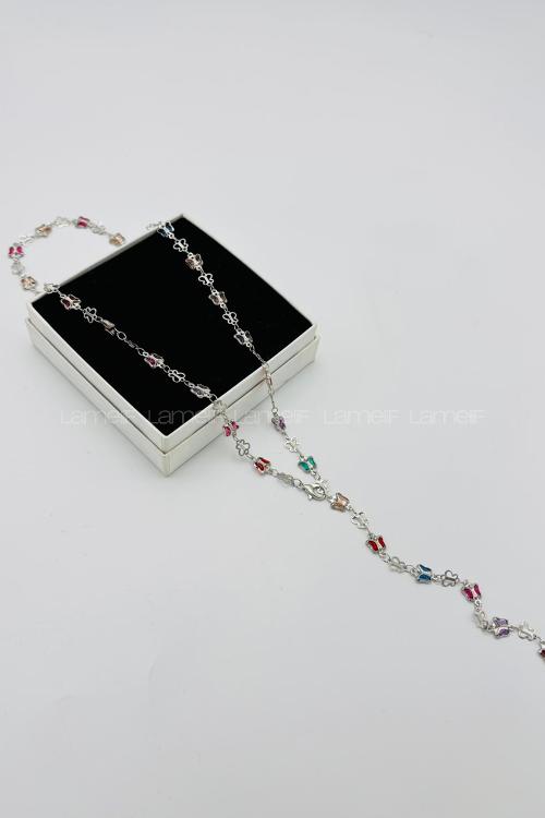 Lamelif Gümüş Çokrenkli Kelebek Y Kolye