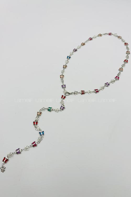 Lamelif Gümüş Çokrenkli Kelebek Y Kolye