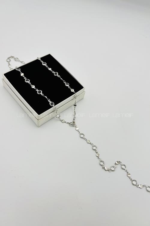 Lamelif Gümüş Oval Taşlı Y Kolye