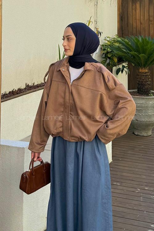 Lamelif Omuz Apoletli Süet Mont Soft Kahve