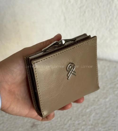 Lamelif Burslu Küçük Boy Bayan Cüzdan - Koyu Vizon