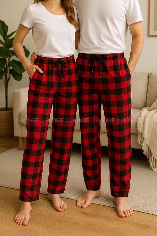 Lamelif Ekose Desen Bay-Bayan Kombin Pijama Alt