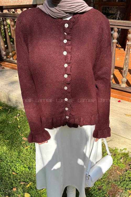 Lamelif Fırfır Detaylı Hırka Bordo