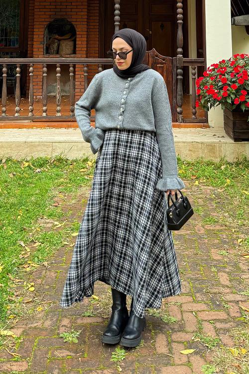 Lamelif Fırfır Detaylı Hırka Gri