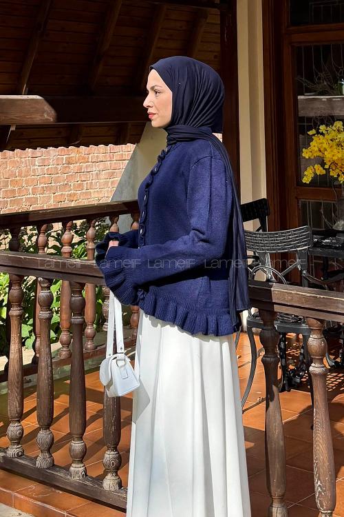 Lamelif Fırfır Detaylı Hırka Lacivert