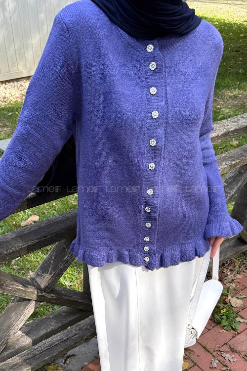 Lamelif Taş Düğmeli Hırka Mor