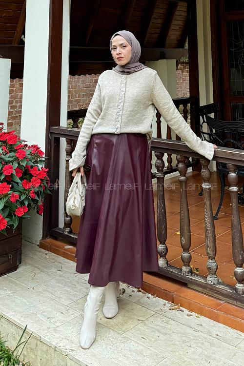 Lamelif Taş Düğmeli Hırka Soft Kahve