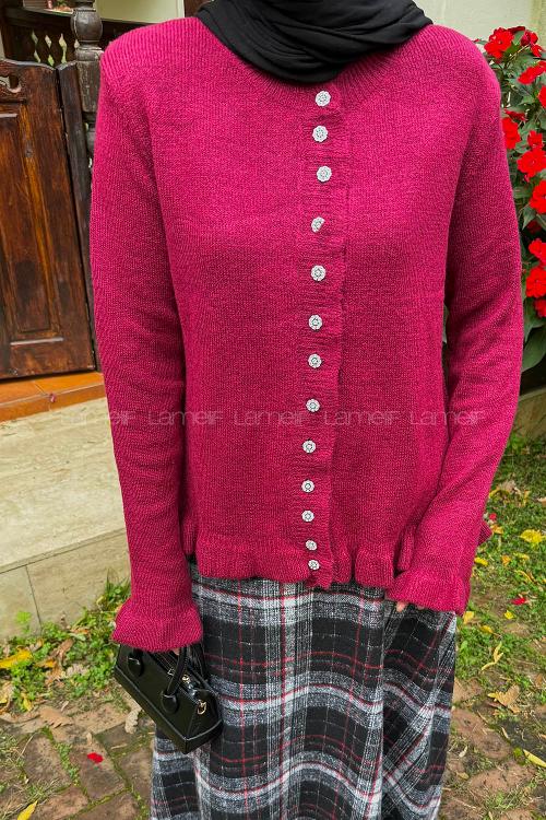 Sour Cherry Crew Neck Long Arm Knitwear Cardigan